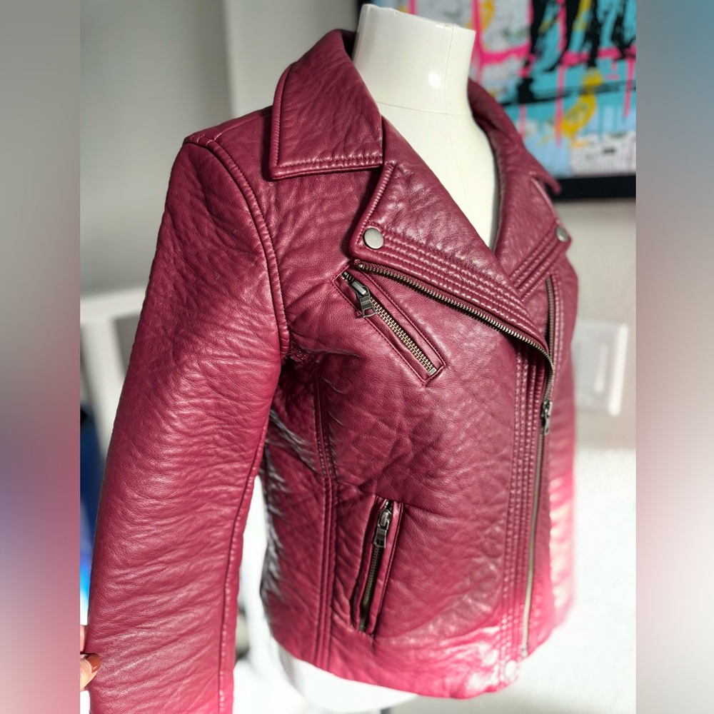 Maroon / Burgundy Vegan Leather Moto Jacket
